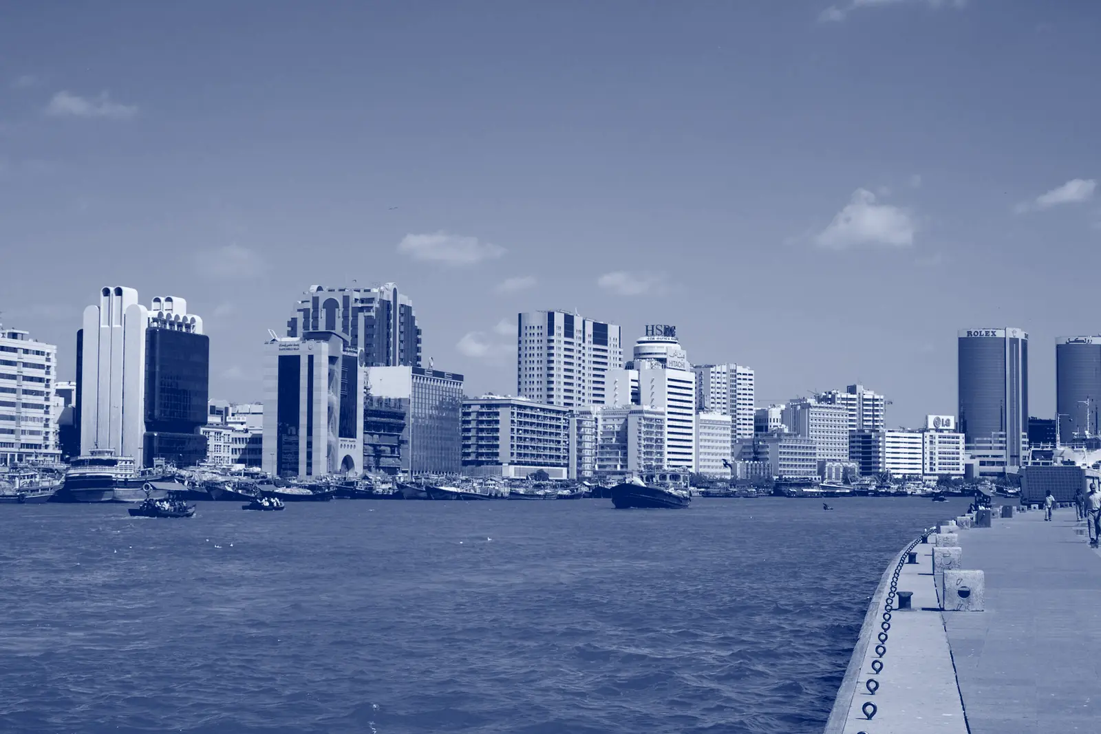 Dubai Creek with abra boats, seen from Bur Dubai